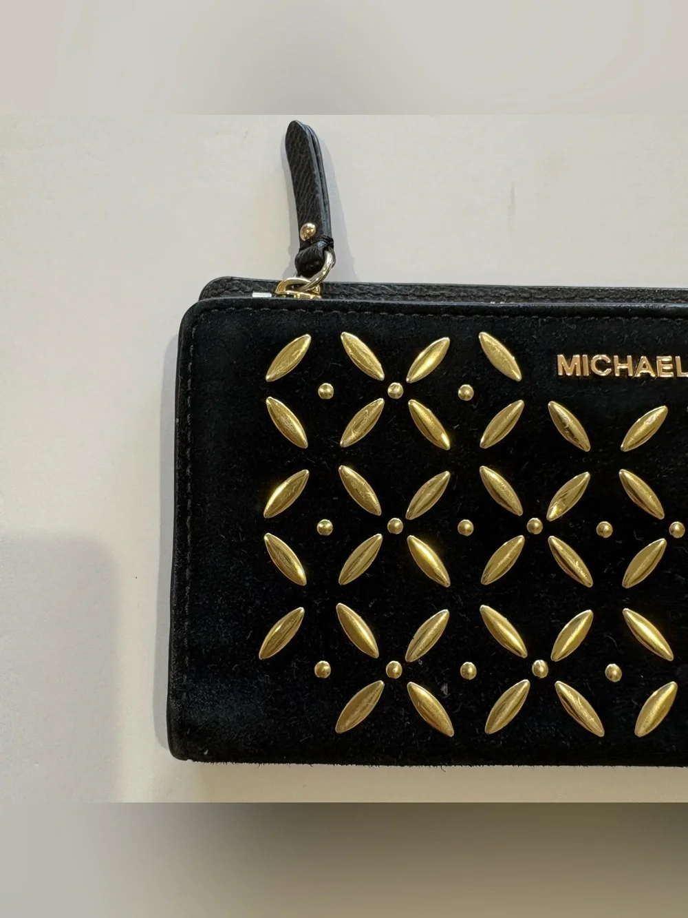 MICHAEL KORS Black Wallet with Gold Stud Accents